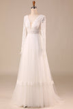 Robe de mariée Tulle A-Line à manches longues ivoire avec dentelle