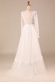 Robe de mariée Tulle A-Line à manches longues ivoire avec dentelle