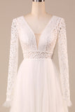 Robe de mariée Tulle A-Line à manches longues ivoire avec dentelle