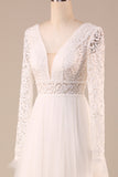 Robe de mariée Tulle A-Line à manches longues ivoire avec dentelle
