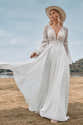 Robe De Mariée Ligne A Longue En Dentelle - Manches, Col V, Tulle - Style Princesse Pour Mariage Civil - Robe Sobre Et élégante - 7