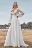 Manches Longues Ivoire Une Ligne Robe de mariée avec dentelle