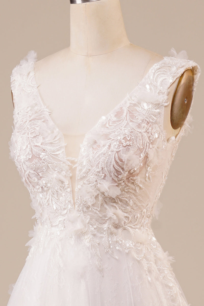Charger l&#39;image dans la galerie, Robe de mariée longue ivoire perlée en tulle scintillante