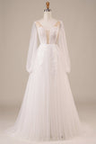 Manches longues Dos ouvert Robe de mariée ivoire avec appliques