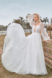 Manches Longues Dos Ouvert Ivoire Une Ligne Robe de mariée avec Appliques