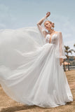 Manches Longues Dos Ouvert Ivoire Une Ligne Robe de mariée avec Appliques