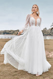 Manches Longues Dos Ouvert Ivoire Une Ligne Robe de mariée avec Appliques
