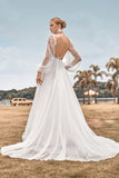Manches Longues Dos Ouvert Ivoire Une Ligne Robe de mariée avec Appliques