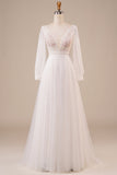 Robe de mariée en ivoire perlé en tulle A-Line avec manches