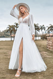 Robe de mariée en ivoire perlé en tulle A-Line avec manches longues