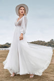 Robe de mariée en ivoire perlé en tulle A-Line avec manches longues