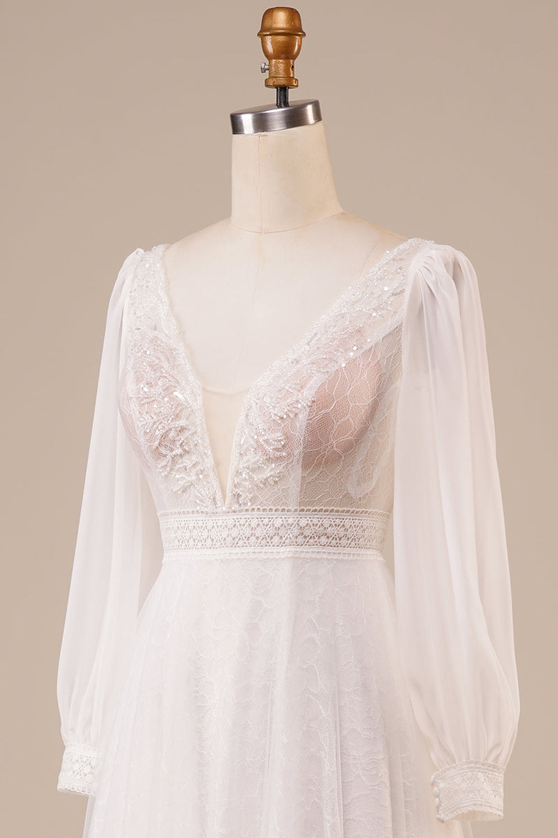Charger l&#39;image dans la galerie, Robe de mariée en ivoire perlé en tulle A-Line avec manches