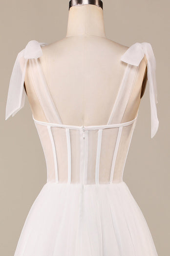 Ivory A-Line Tea-Length Tulle Corset Robe de mariée