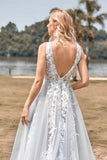 Une ligne Tulle Ivory Robe de mariée avec Appliques