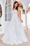 Tulle Backless Ivoire Long A Line Robe de mariée avec broderie
