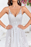 Tulle Backless Ivoire Long A Line Robe de mariée avec broderie