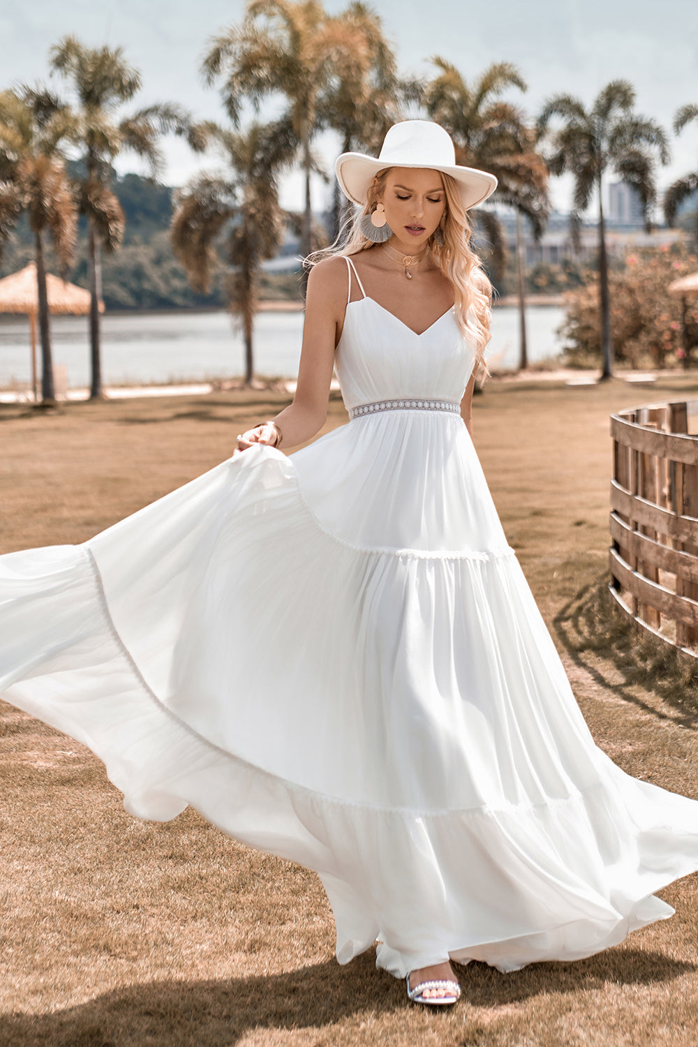 A Line Simple Longue Plage Robe de mariee simple