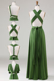 Robe de demoiselle d'honneur longue en spandex vert olive