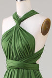 Robe de demoiselle d'honneur longue en spandex vert olive