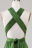 Robe de demoiselle d'honneur longue en spandex vert olive