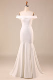 Simple Ivory Mermaid Lace-Up Back Robe de mariée longue