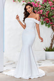 Robe de mariée simple sirène Satin de l’épaule