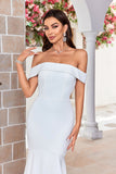 Robe de mariée simple sirène Satin de l’épaule