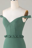 Eucalyptus sur l’épaule Corset Robe longue demoiselle d’honneur