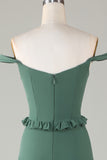 Eucalyptus sur l’épaule Corset Robe longue demoiselle d’honneur