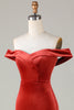 Charger l&#39;image dans la galerie, Robe de demoiselle d&#39;honneur en velours à épaules dénudées en terre cuite