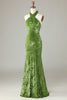 Charger l&#39;image dans la galerie, Velvet Halter Robe de demoiselle d’honneur olive