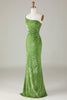 Charger l&#39;image dans la galerie, Sirène en Velours Une Épaule Robe de demoiselle d’honneur olive