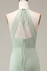 Charger l&#39;image dans la galerie, Matcha dos nu cou fourreau plissé robe de demoiselle d’honneur avec fente