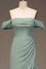 Charger l&#39;image dans la galerie, Sauge poussiéreuse hors de l’épaule gaine en mousseline de soie plissée longue robe de demoiselle d’honneur