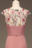 Dusty Rose A-ligne en mousseline de soie et broderie Maxi robe de demoiselle d’honneur