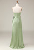 Charger l&#39;image dans la galerie, Matcha bustier Corset A-ligne Satin robe de demoiselle d’honneur avec fente