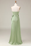 Matcha bustier Corset A-ligne Satin robe de demoiselle d’honneur avec fente