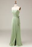 Matcha bustier Corset A-ligne Satin robe de demoiselle d’honneur avec fente