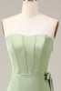 Charger l&#39;image dans la galerie, Matcha bustier Corset A-ligne Satin robe de demoiselle d’honneur avec fente