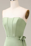 Matcha bustier Corset A-ligne Satin robe de demoiselle d’honneur avec fente