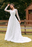 Ivoire A-ligne V-Neck Dentelle Sweep Train Robe de mariée avec manches