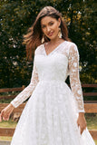 Ivoire A-ligne V-Neck Dentelle Sweep Train Robe de mariée avec manches