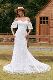 Robe de mariée Ivoire sirène dentelle Sweep Train avec manches