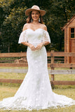 Robe de mariée Ivoire sirène dentelle Sweep Train avec manches