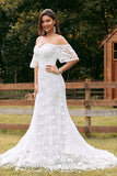 Robe de mariée Ivoire sirène dentelle Sweep Train avec manches