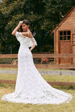 Robe de mariée Ivoire sirène dentelle Sweep Train avec manches