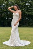 Robe de mariée sans dos en dentelle de sirène ivoire