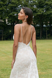 Robe de mariée sans dos en dentelle de sirène ivoire