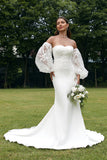 Robe de mariée à manches longues Sweetaid Sweetheart Detachale Ivoire avec dentelle