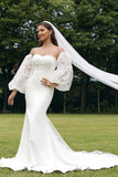 Robe de mariée à manches longues Sweetaid Sweetheart Detachale Ivoire avec dentelle